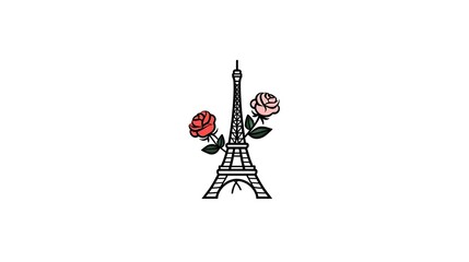 Eiffel Tower with red and pink roses red rose black lines