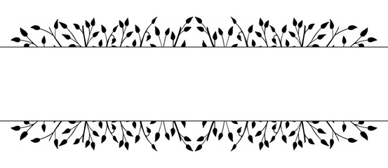 Spring background, frame of floral tree branch, leaf, plants. Elegant, stylish elements for Decoration. Hand drawing doodles of vintage botanical elements. Space for text