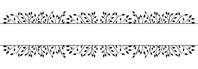 Spring background, frame of floral tree branch, leaf, plants. Elegant, stylish elements for Decoration. Hand drawing doodles of vintage botanical elements. Space for text