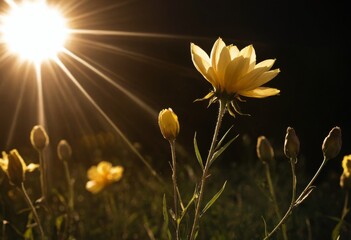 Glowing Early Summer Wildflowers in Backlight and Light of Hope