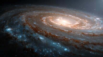 A breathtaking view of a spiral galaxy, with its arms swirling gracefully and bright stars illuminating the vastness of space. It's a cosmic dance of light and matter.