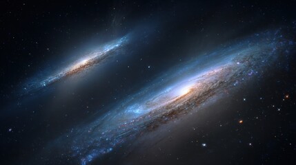 Two swirling galaxies against the vast expanse of space. The galaxies are filled with stars, gas, and dust