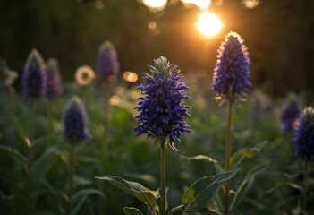 Glowing Early Summer Wildflowers in Backlight and Light of Hope