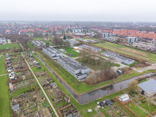 Aerial view of temporary asylum seekers center in Sneek Netherlands