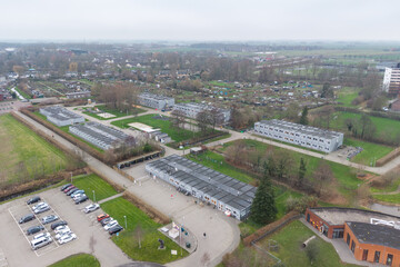 Obraz premium Aerial view of temporary asylum seekers center in Sneek Netherlands