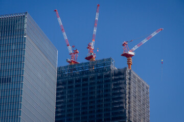 Tokyo Japan: A new building under construction in the Marunouchi area.
