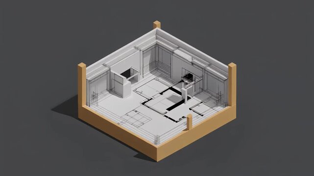 Isometric illustration displaying a rooms design and layout plans suitable for architecture, interior design concepts, and real estate presentations.