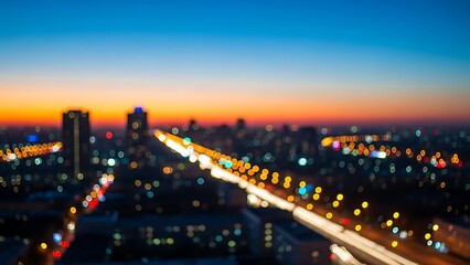 Cityscape at Dusk with Blurred Highway Traffic