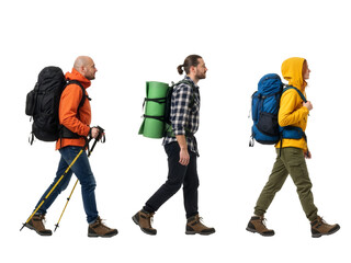 Three Hikers on a Trail – Equipped for Adventure in Nature’s Journey

