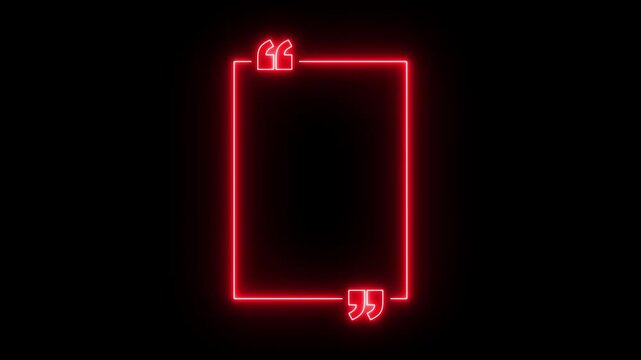 glowing neon Square quote frame icon animation on black background. Perfect for social communication, messaging, punctuation or UI motion graphics. neon Square quote mark. 4k motion video.