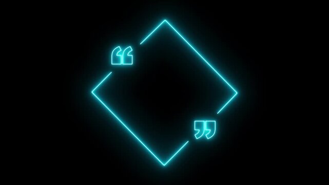 glowing neon Quote frame icon animation on black background. Perfect for social communication, messaging, punctuation or UI motion graphics. neon quote mark. 4k motion video.