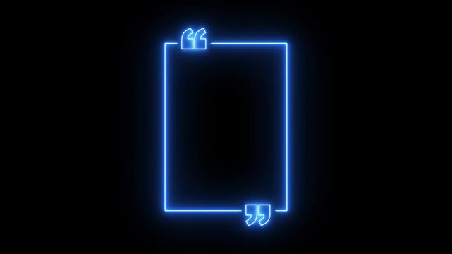 glowing neon Square quote frame icon animation on black background. Perfect for social communication, messaging, punctuation or UI motion graphics. neon Square quote mark. 4k motion video.