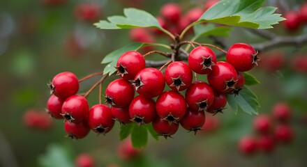 Hawthorn Berries on a Branch in Autumn.