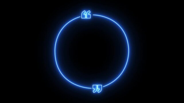 glowing neon circle quote frame icon animation on black background. Perfect for social communication, messaging, punctuation or UI motion graphics. neon Round quote mark. 4k motion video.