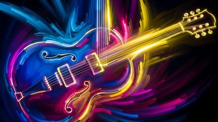 Vibrant Electric Guitar with Neon Lights