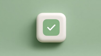 Square-shaped icon with a light green background. in the center of the icon, there is a white square with a green checkmark in the middle.