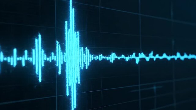Audio waveform visualization on a dark background, representing sound waves.