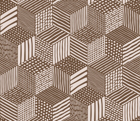 Line Doodle Seamless Pattern 91 - Geo Cube Patchwork
