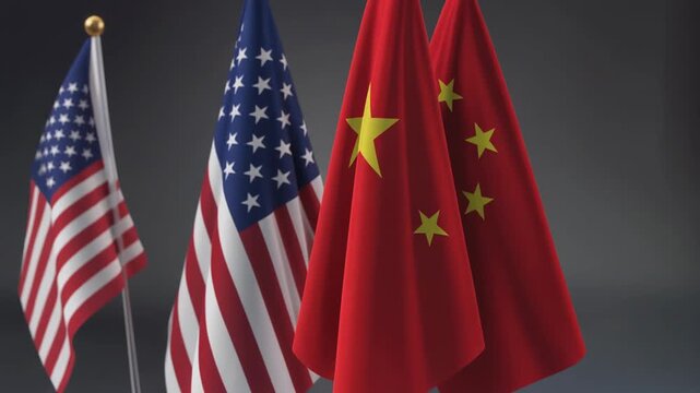 Flags of the united states and china together symbolize diplomacy and international relations. Suitable for global cooperation concepts, political themes, and diverse cultures.