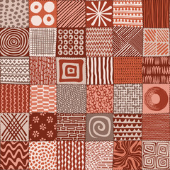Line Doodle Seamless Pattern 95 - Maximalist Patchwork Terracotta