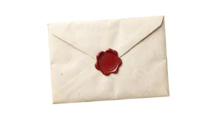 Old vintage envelope with a red wax seal isolated PNG with Transparent Background