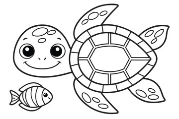 Obraz premium Sea Turtle Underwater Animal Coloring Page for Kids Black and White Outline