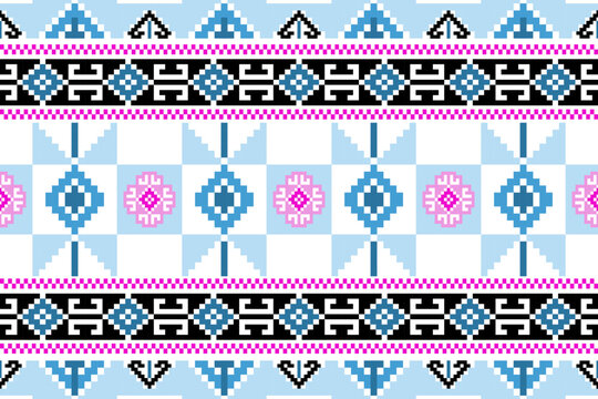 Pixel, Pastel Geometric Floral Tile Seamless Pattern for carpet, print, wrap, decorative, illustration, Fabric, Wallpaper, Ceramics. 