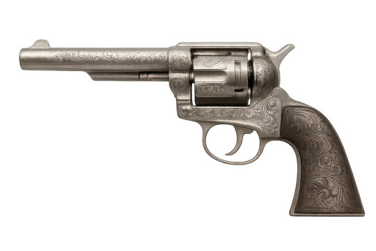 Vintage engraved revolver, a classic wild west handgun, firearm for law enforcement, military, crime concepts