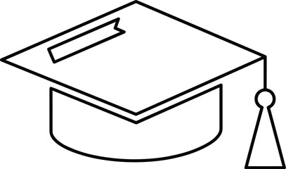 Graduation cap drawing, academic symbol, mortarboard sketch, black and white illustration, tassel detail, student success icon, education ceremony