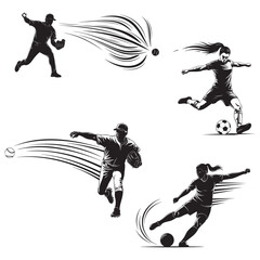 Dynamic Baseball and Soccer Players in Action Silhouette with Speed Motion Lines