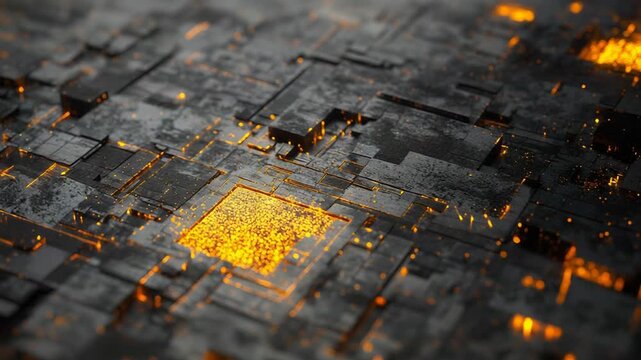 Abstract glowing circuit board with digital data processing