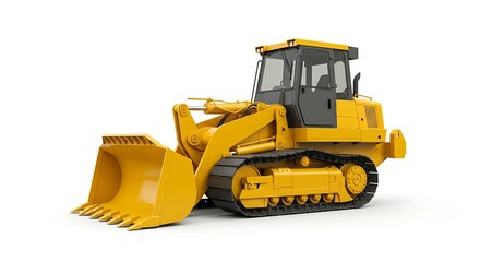 Obraz premium Yellow Bulldozer on White Background - Construction Equipment for Earthmoving.