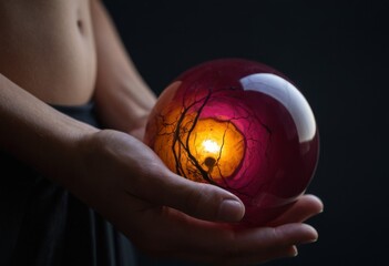 Mystical Fortune Teller's Crystal Ball Glowing in the Dark