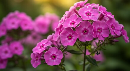 Vibrant Pink Phlox Flowers Blooming in a Lush Garden.
