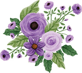 purple flowers arrangement watercolor