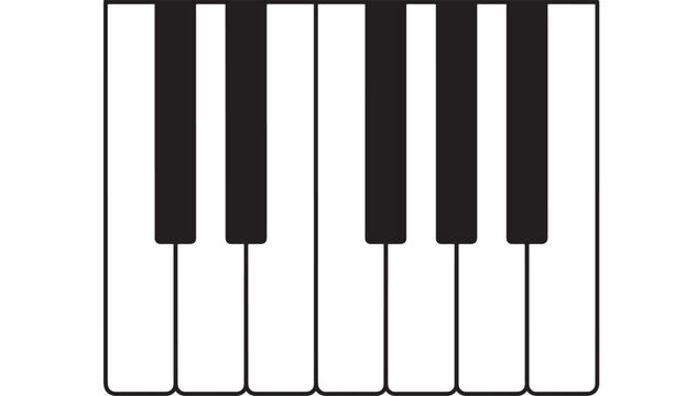 Simple black and white piano keys illustration on transparent background silhouette