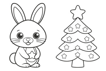 Obraz premium Adorable Bunny Rabbit Character Coloring Page, Cute Animal Outline Vector for Kids Activity Sheets