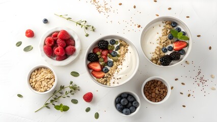 Healthy Breakfast Bowls with Fresh Berries and Granola.