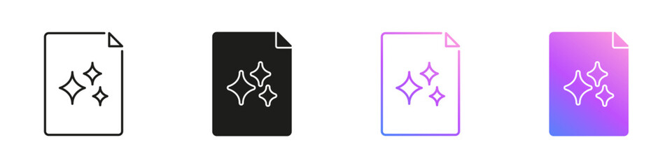 AI Document Icons for Artificial Intelligence Content, Text Creation and Smart Automation Line and Solid Icon Set. AI Writing and Digital Innovation Symbol Collection. Isolated Vector Illustration