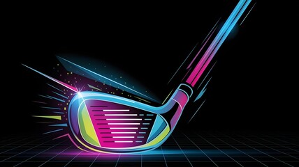 Golf club illustration with vibrant geometric neon elements – Ideal for modern sports, performance technology, or digital art.