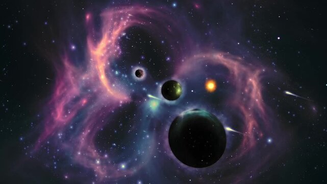 Cinematic 3d planet view from deep space high quality abstract universe background loop