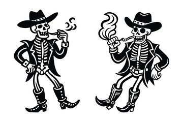 Stylish Skeleton Wearing Cowboy Boots and Blowing a Party Horn Vector Illustration