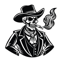 Stylish Skeleton Wearing Cowboy Boots and Blowing a Party Horn Vector Design
