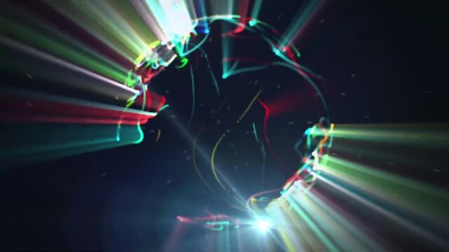 Dynamic abstract colorful particle sphere motion loop vj club music background