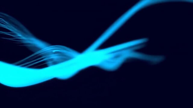 Blue glowing threads swirl against a dark background, usable for technology