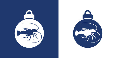 Logo nautical. Silueta de bola de navidad con langosta para tarjetas y felicitaciones de Navidad	