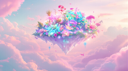 Surreal dreamlike landscape with floating islands and ethereal atmosphere