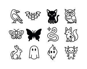 Obraz premium Whimsigoth Creature Icons. Whimsigoth Creatures. Line icon set o