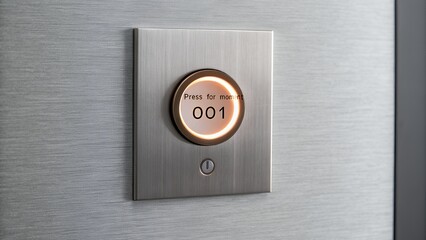 Brushed aluminum panel with illuminated digital button number one