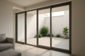 Obraz premium Minimal Sliding Glass Doors Interior for Modern Home and Real Estate Promotion